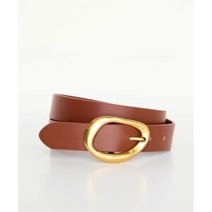 Good American Womens Classic Oval Buckle Belt Brown Vegan Leather Luxury Minimal